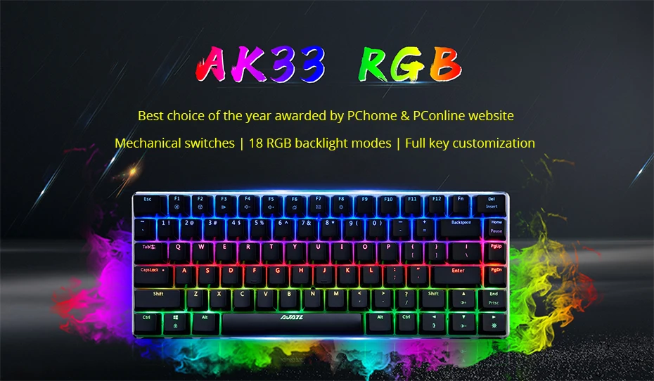 Ajazz AK33 gaming keyboard 82 keys RussianEnglish RGB backlight ergonomic wiredwireless mechanical keyboard conflict-free  (1)