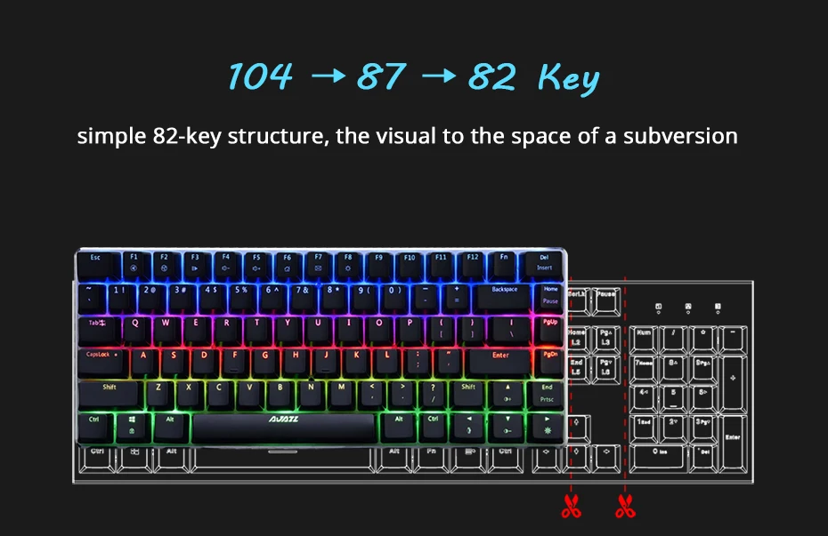 Ajazz AK33 gaming keyboard 82 keys RussianEnglish RGB backlight ergonomic wiredwireless mechanical keyboard conflict-free  (3)