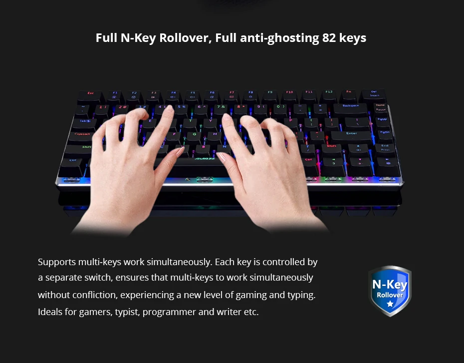 Ajazz AK33 gaming keyboard 82 keys RussianEnglish RGB backlight ergonomic wiredwireless mechanical keyboard conflict-free  (13)