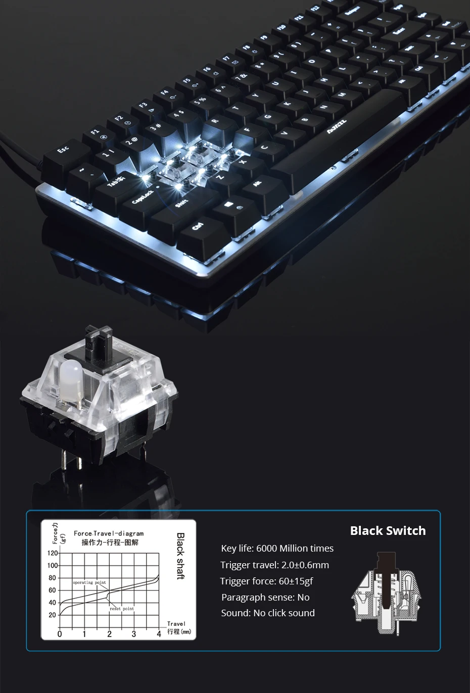Ajazz AK33 gaming keyboard 82 keys RussianEnglish RGB backlight ergonomic wiredwireless mechanical keyboard conflict-free  (8)