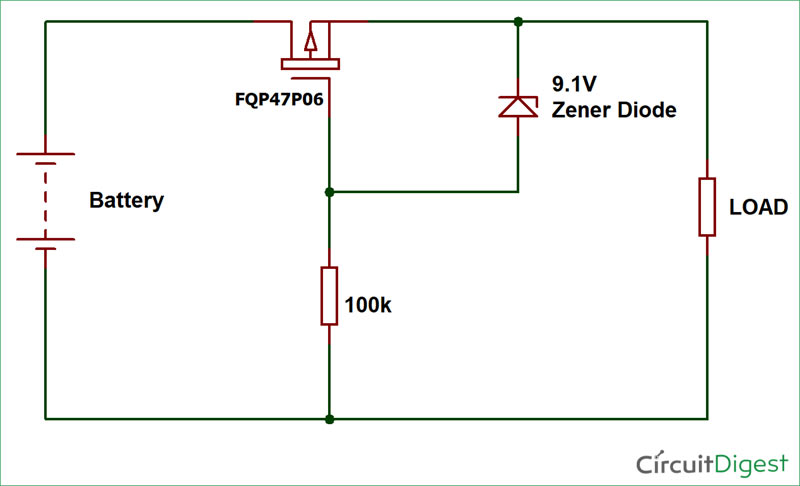 Reverse Polarity Protection Circuit Diagram Using P-Channel MOSFET