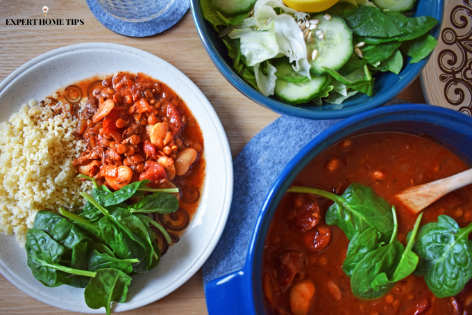 healthy bean stew with spinach recipe