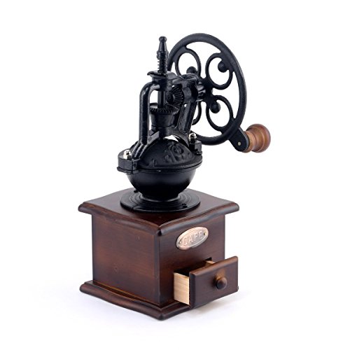 Cherry Wood Cast Iron Coffee Bean Grinder with Drawer by Clever Chef 