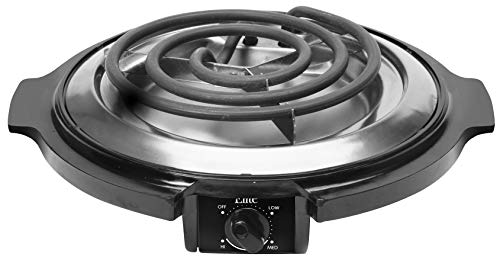 Elite Cuisine ESB-300X Single Countertop Portable Small Buffet Burner Electric Hot, Coiled Heating Plate, Temperature Control, Dorms, RV, Camping, Black