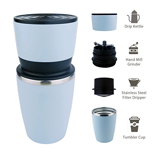 Kohi - All in One, Ultra Portable Manual Coffee Grinder and Portable Coffee Brewer with Vacuum Sealed Tumbler Cup (Black)
