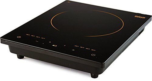 Weleyas Portable 1800W Gold Energy Efficiency Electric Induction Cooktop Countertop Single Burner with Power, Temperature and Timer Setting, Full Glass and Sensor Touch Control