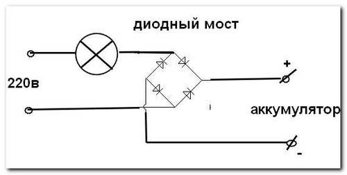 Схема диодного моста из 4 диодов для зарядки аккумулятора 12 вольт