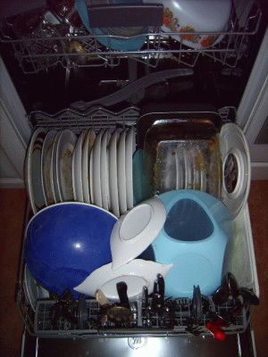 Подготовка посуды к мойке в посудомоечной машине