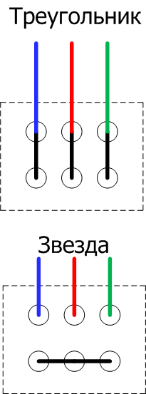 перемычки для подключения двигателя в звезду и треугольник