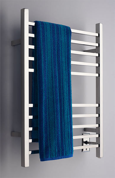 Image of Square Bar Towel Warmer With 10 Cross Bars, shown in polished stainless