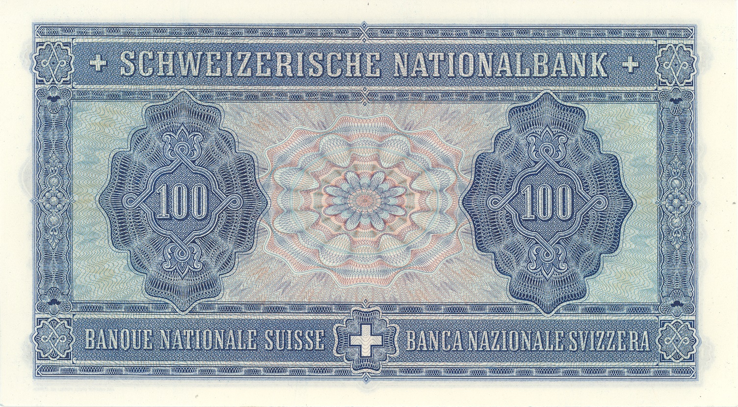 Fourth banknote series, 1938, 100 franc note, back