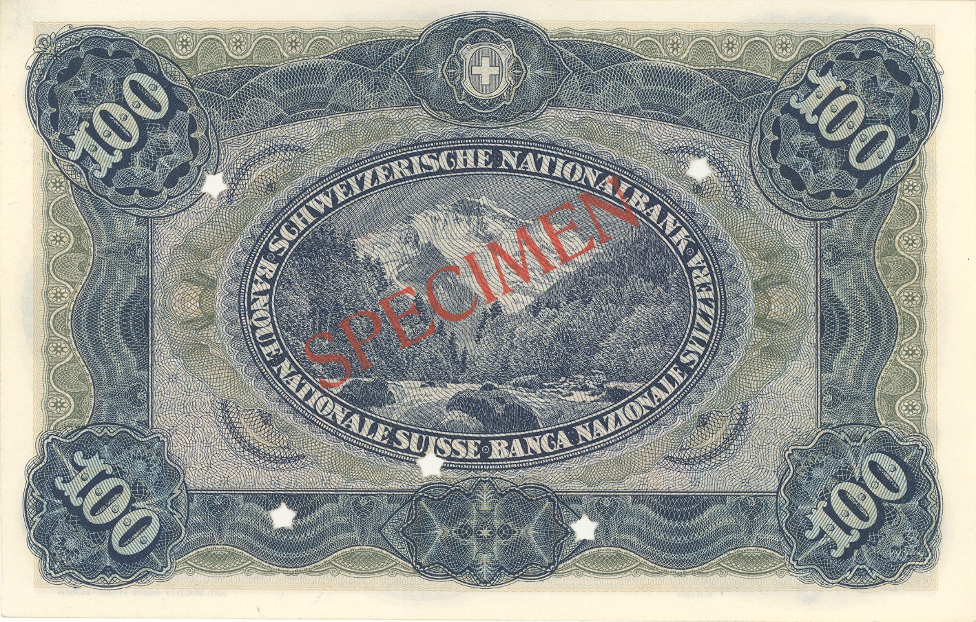 Third banknote series, 1918, 100 franc note, back