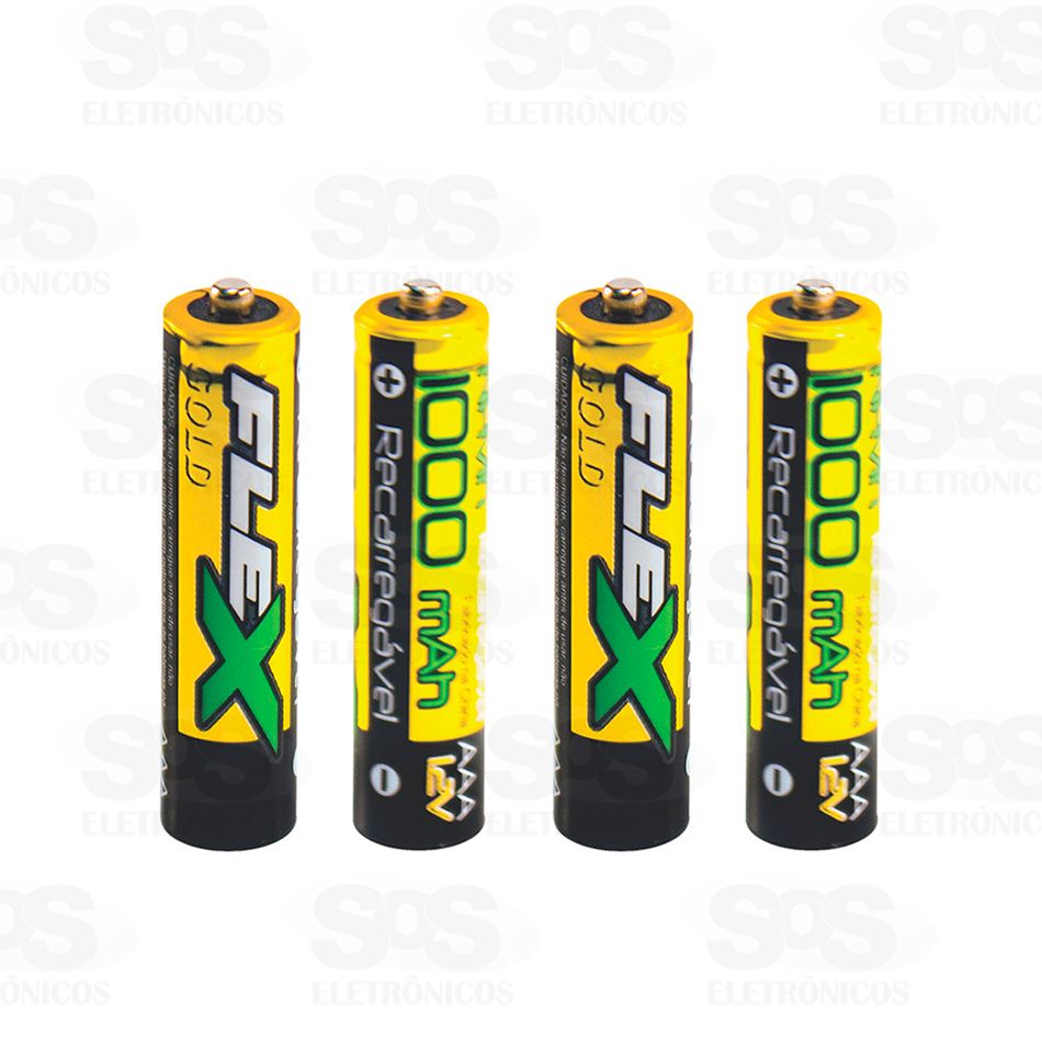 Pilha AAA 1.2V Recarregvel 1000 mAh 4 Unidades Flex 10LB4