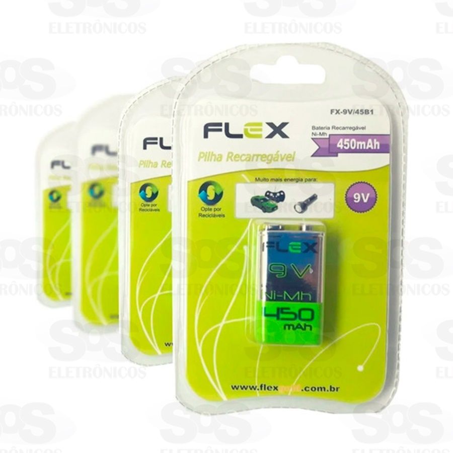 Bateria 9V Recarregvel 450 mAh Flex FX-9V 45B1