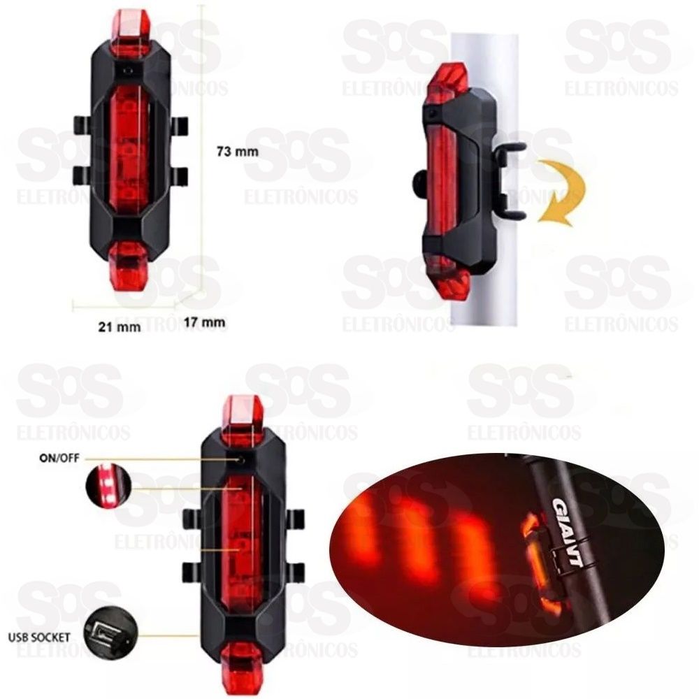 Pisca Traseiro De Bicicleta LED Recarregvel Caeurus crs-1139