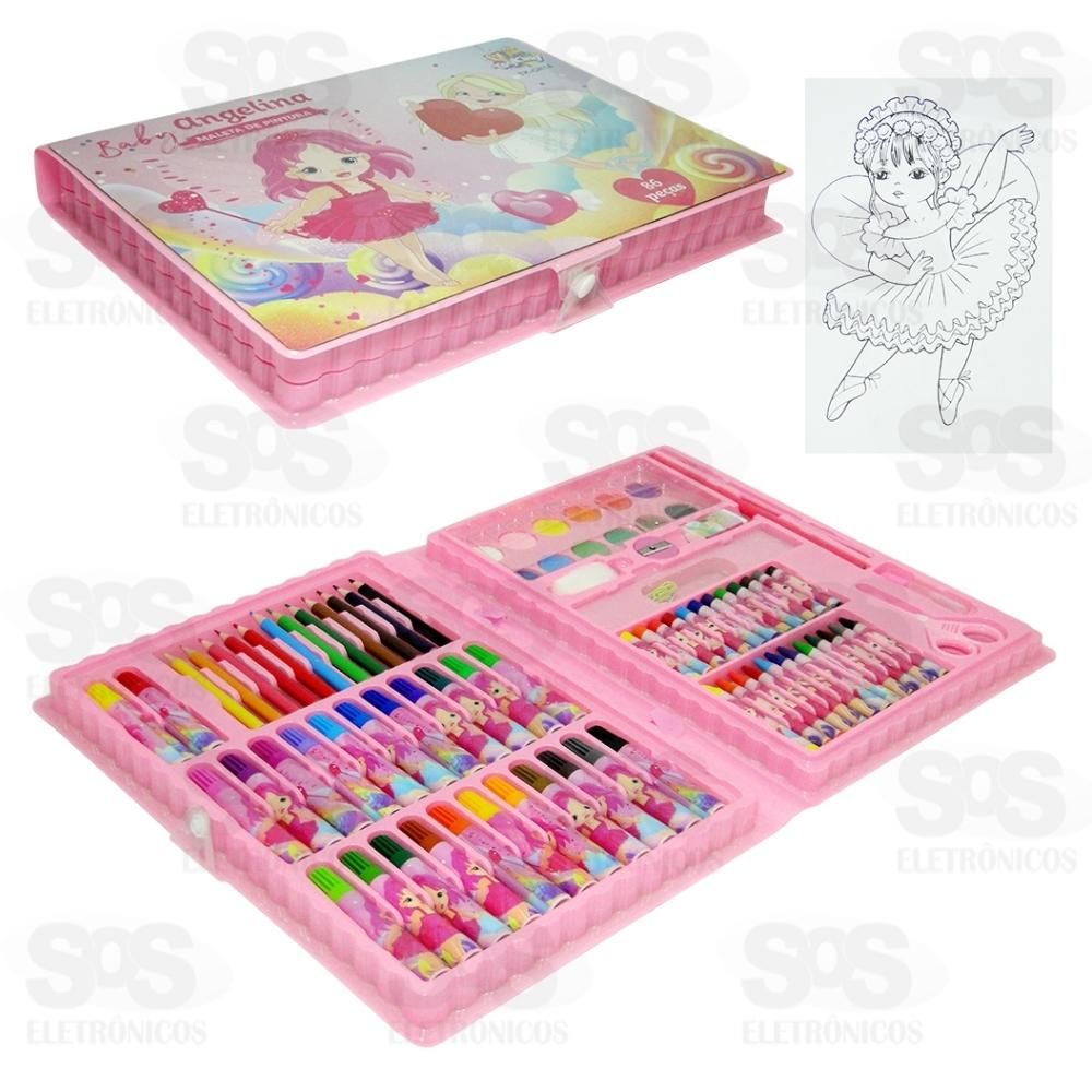 Kit Maleta De Pintura 86 Peas Baby Angelina Toy King TK-CR14