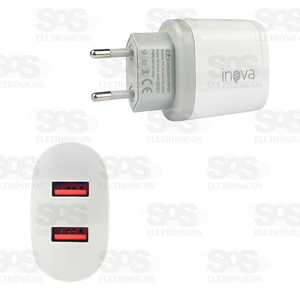 Fonte De Parede Carregador Inteligente 3.1A 2 USB Inova CAR-3175