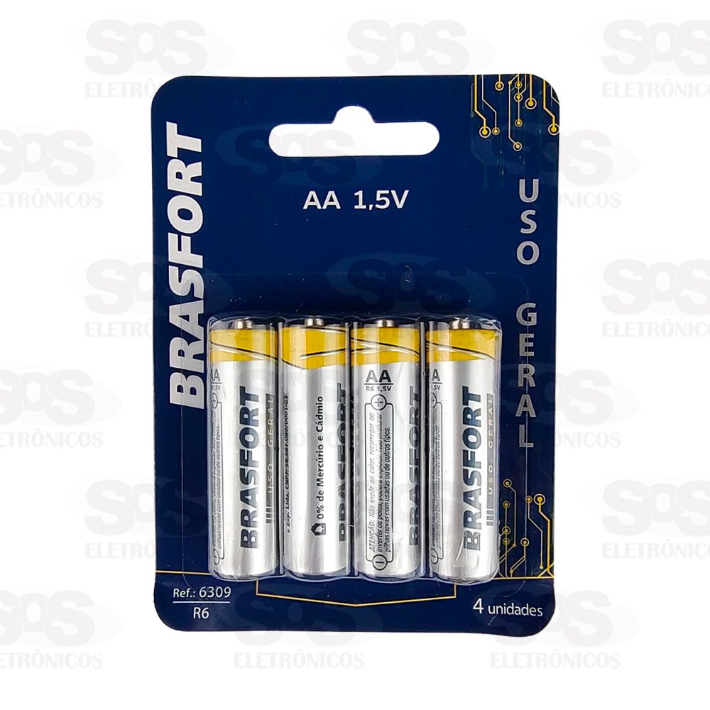 Pilha AA R6 1,5V Para Uso Geral 4 Unidades Brasfort 6309