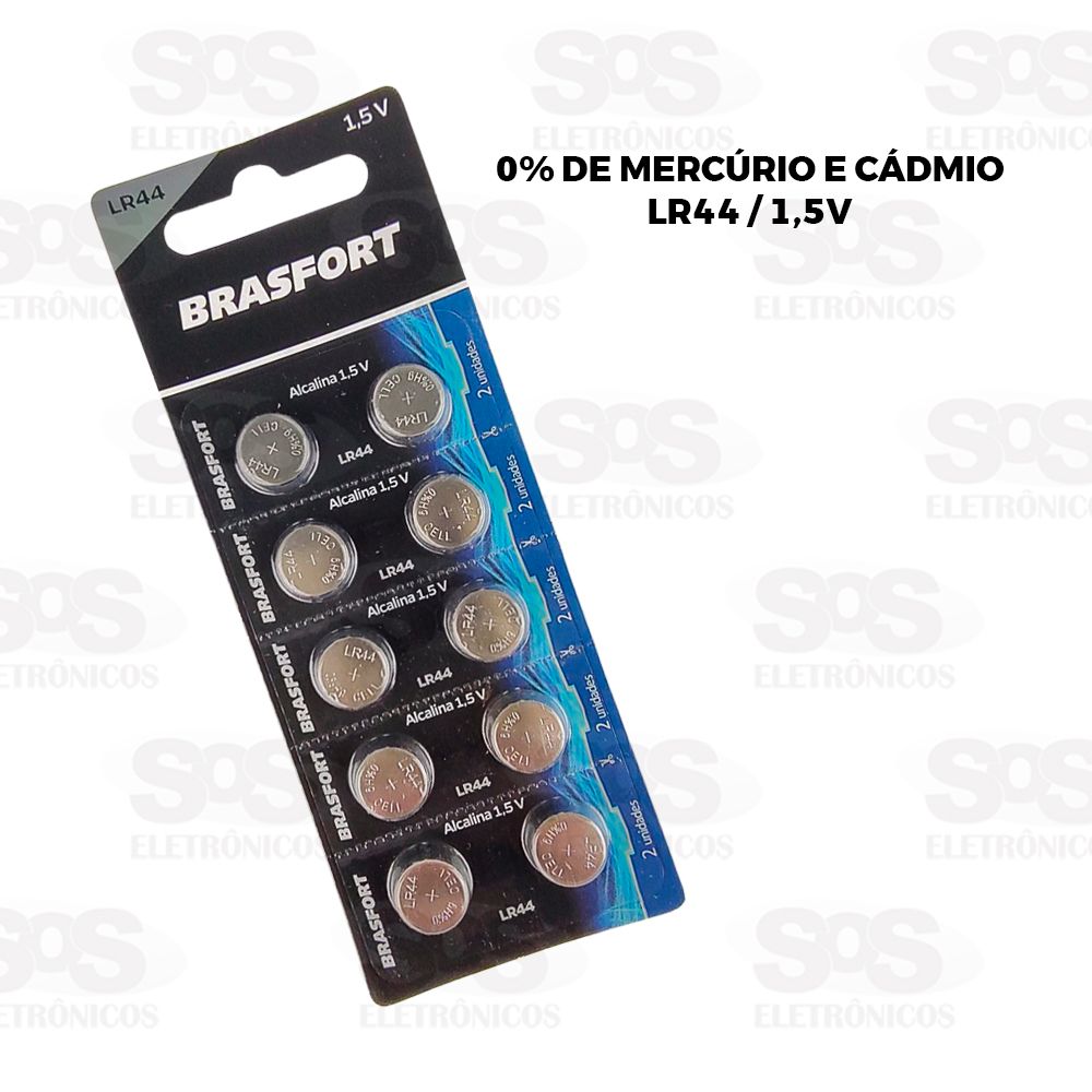 Bateria Alcalina Boto LR44 1,5V Com 10 Unidades Brasfort 7418