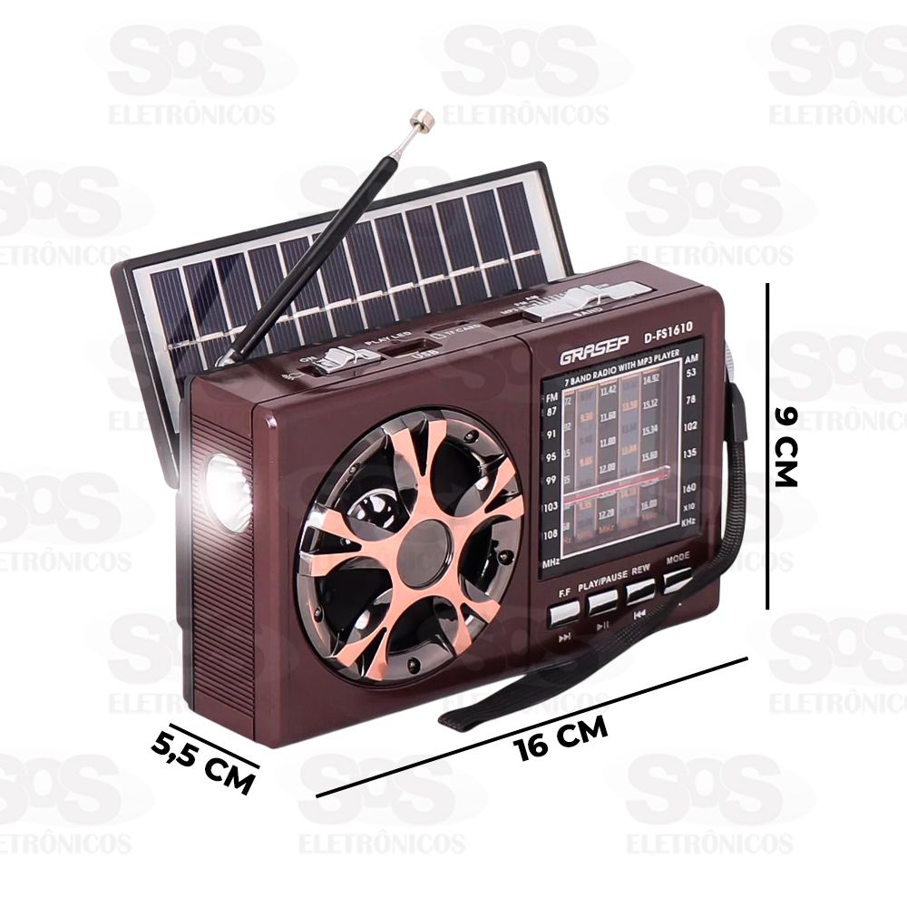 Rdio Retro Porttil 10W Com Painel Solar Grasep D-FS1610