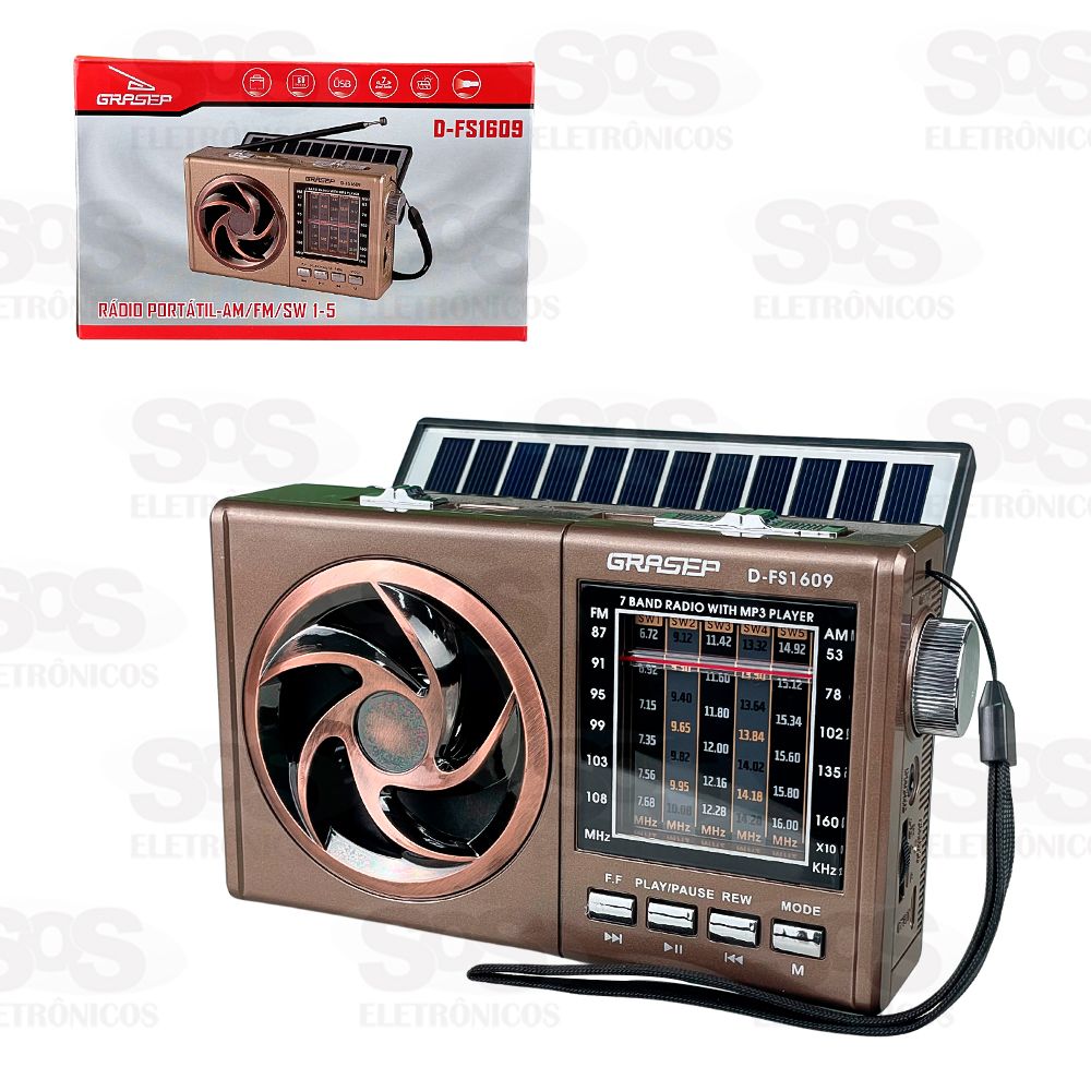 Rdio Retro Porttil 10W Com Painel Solar Grasep D-FS1609