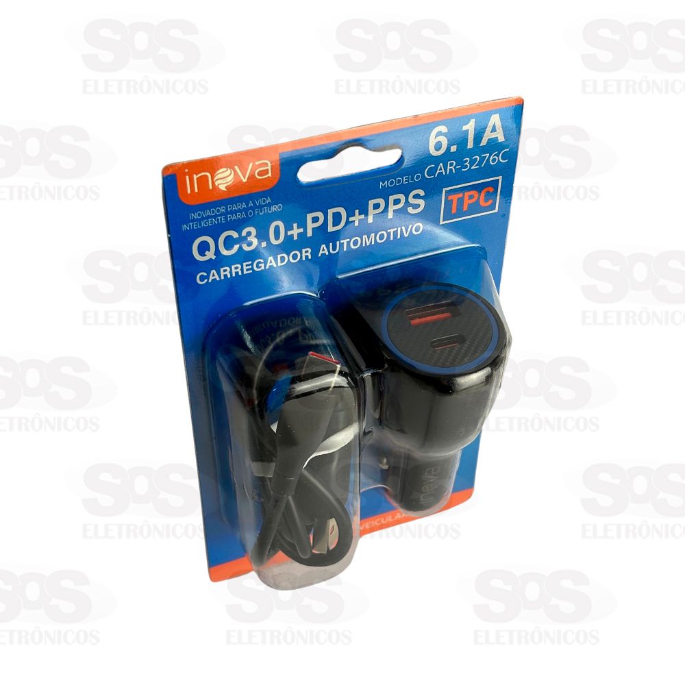 Carregador Veicular Com Cabo Type C 6.1A USB+Type C Inova CAR-3276C