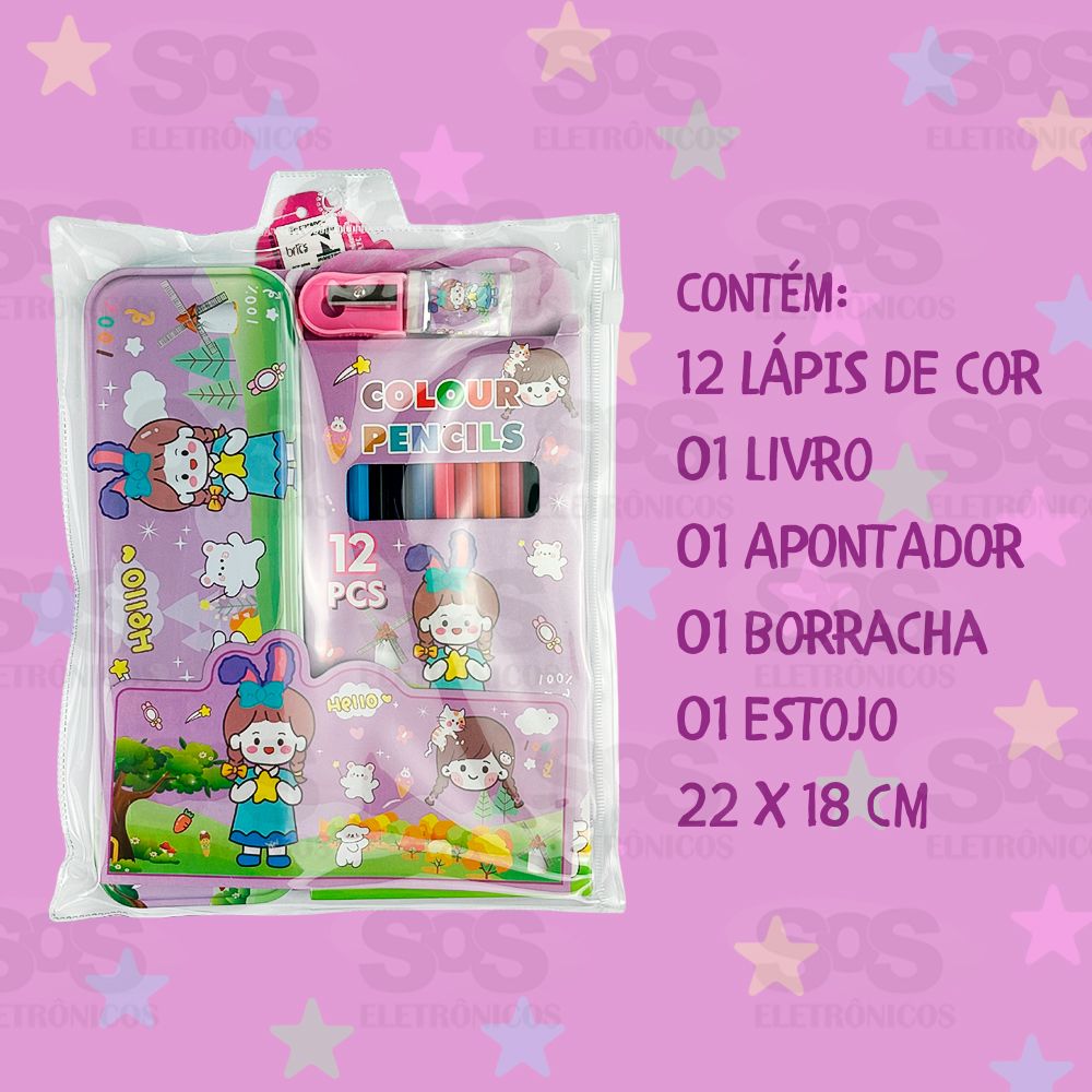 Kit Escolar 16 Peas Com Livreto e Estojo Polibrinq SCB16