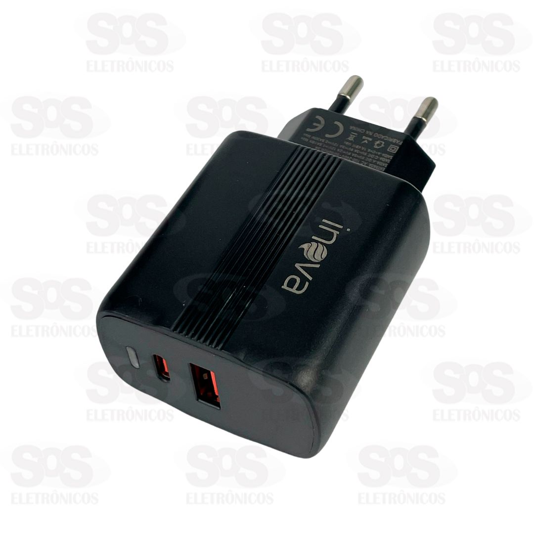 Carregador USB+PD 48W 6.1A Com Cabo Micro V8 Inova CAR-3336S