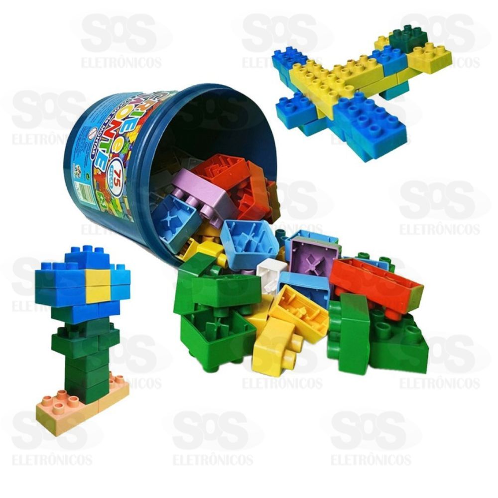 Balde Blocos de Montar Colorido Com 75 Peas Mini Toys 313