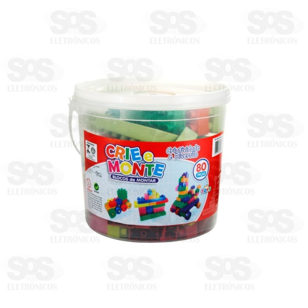 Balde Blocos de Montar Colorido Com 80 Peas Mini Toys 180