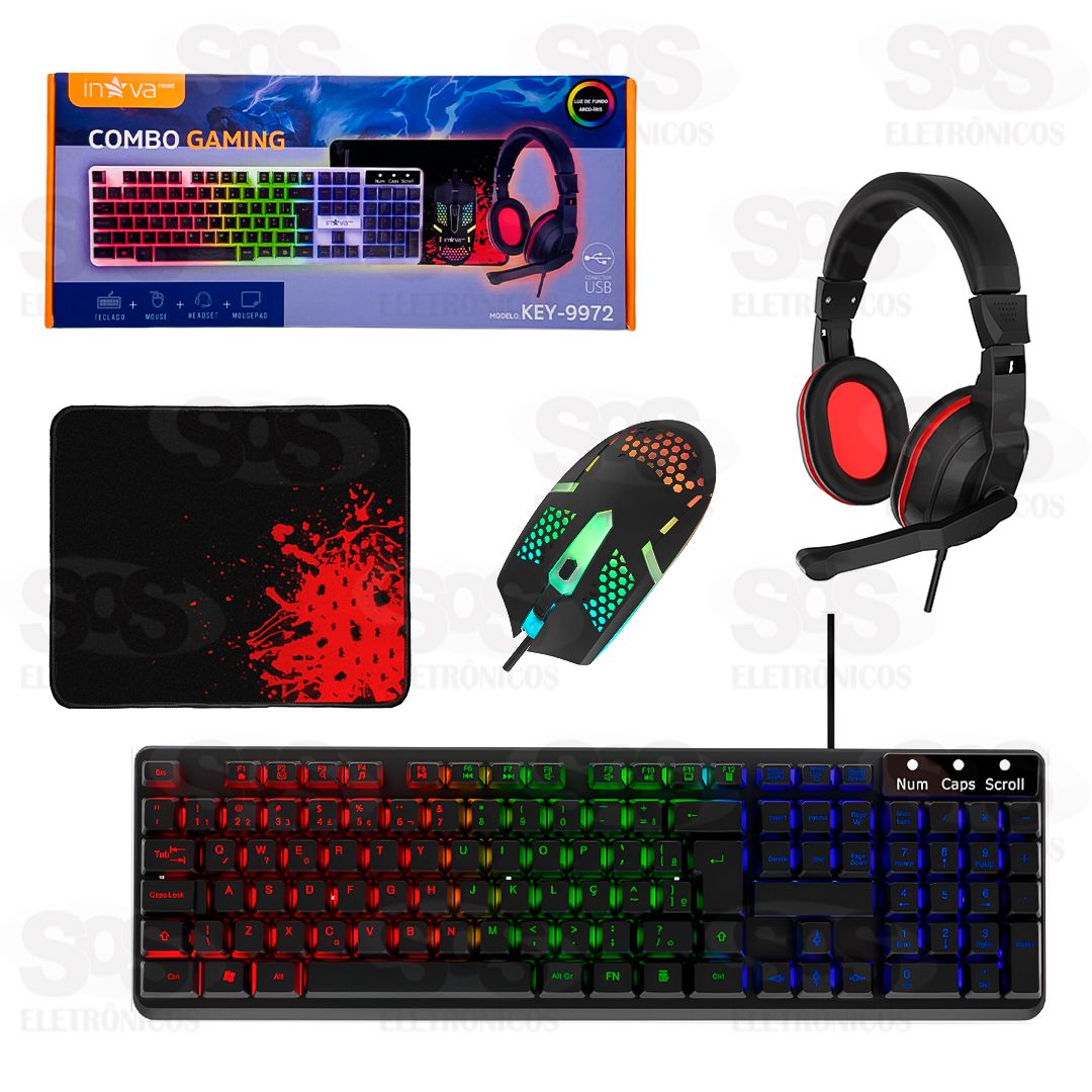 Kit Teclado+Mouse+Headset+Mousepad Gamer Inova Prime KEY-9972