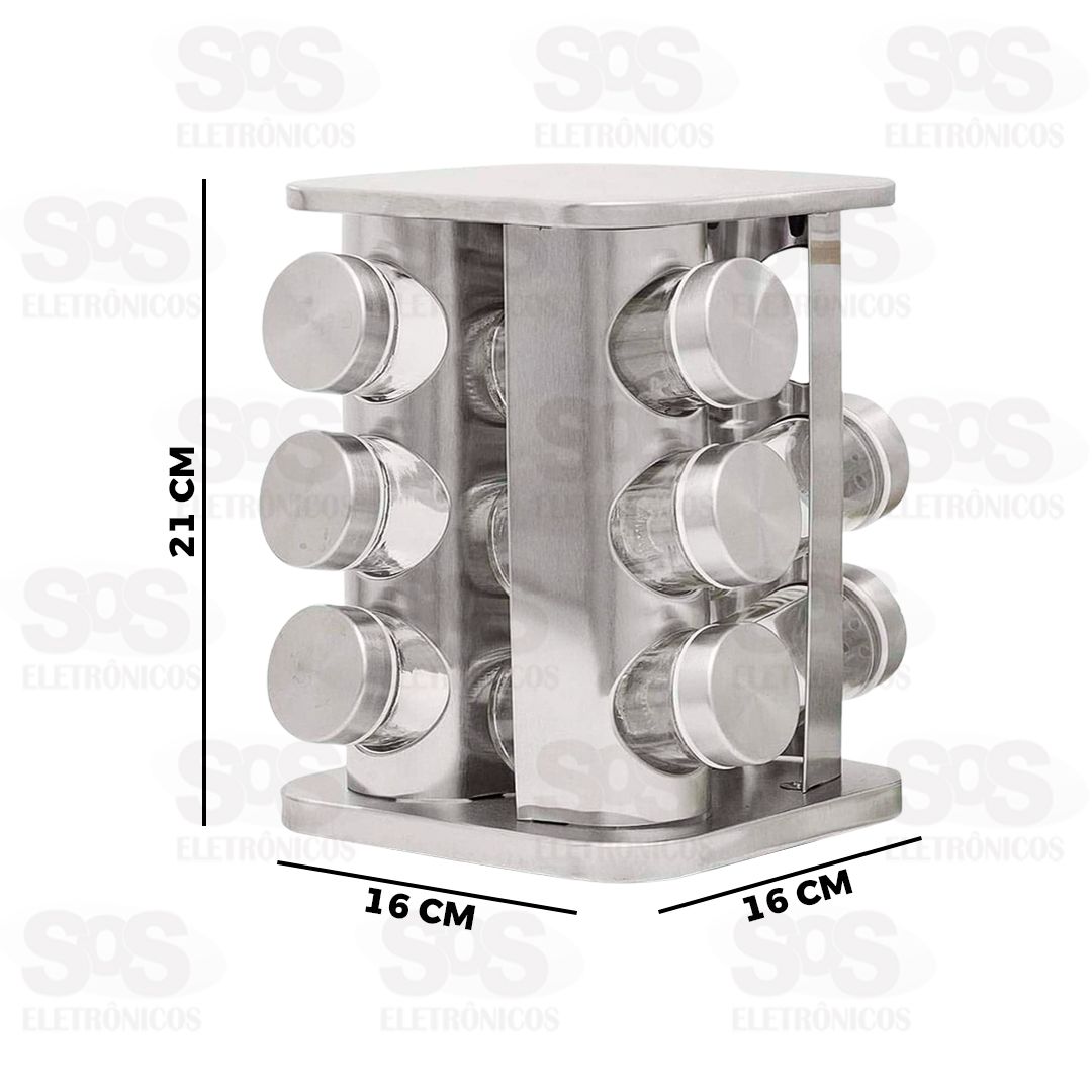 Porta Temperos Base Giratria 12 Frascos Inox Futuro FUY587