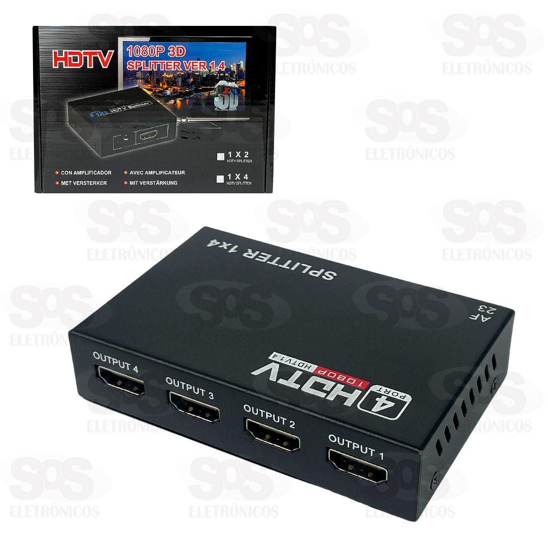 Splitter 1X4 HDMI 1 Entrada e 4 Sadas 1080P 3D HDTV