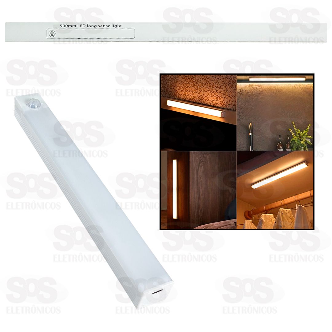 Barra De LED Branco Luminria Recarregvel Com Sensor 500MM