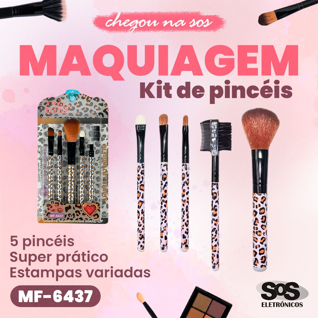 Kit de Pincis Para Maquiagem Com 5 Unidades MF-6437
