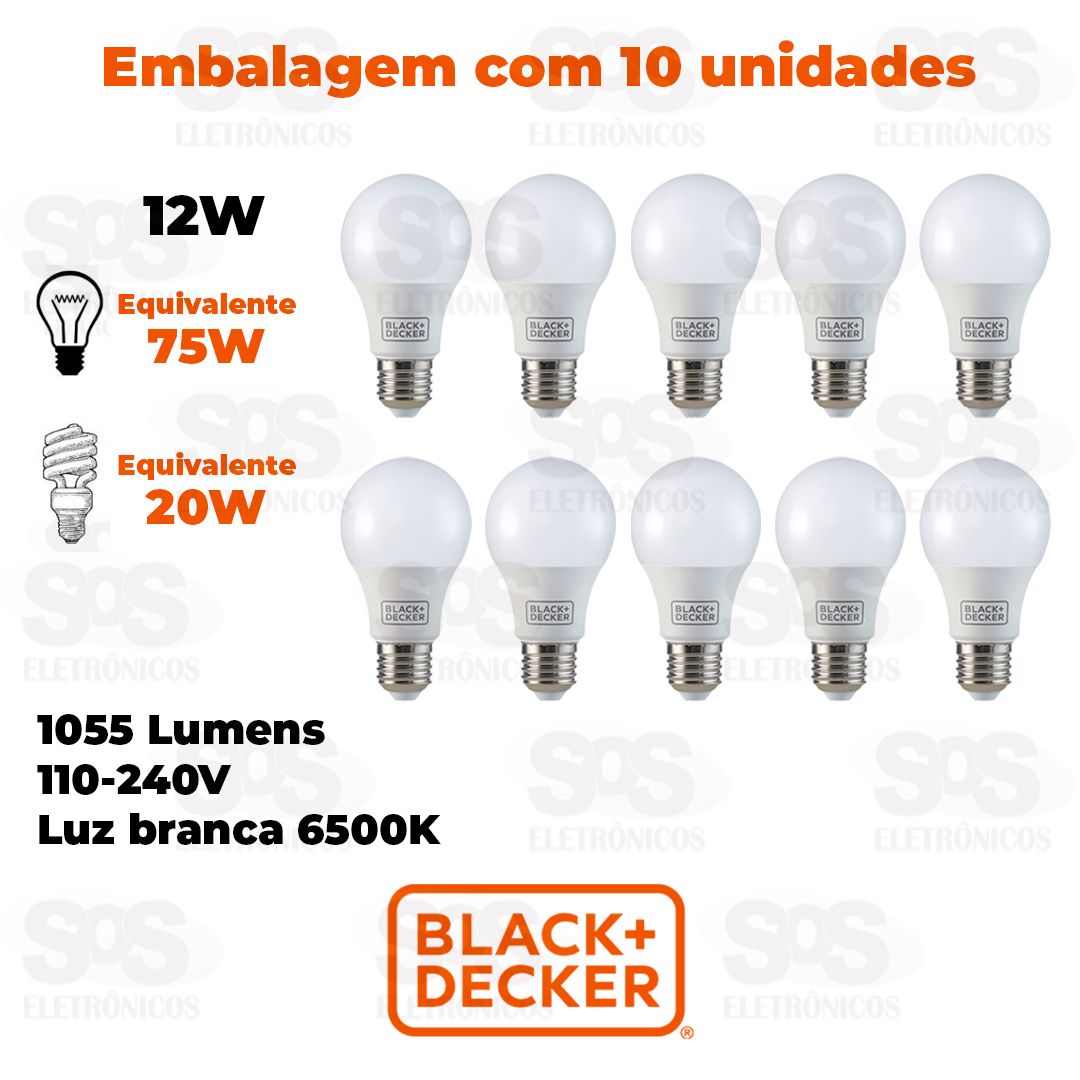 Lmpada LED Bulbo 12W Com 10 Unidades E27 Luz Branca Black Decker