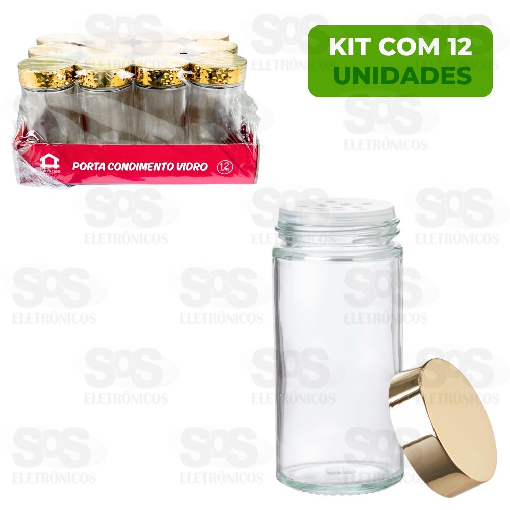 Kit Porta Tempero 12 Potes De Vidro Tampa Dourada Ros FUY659