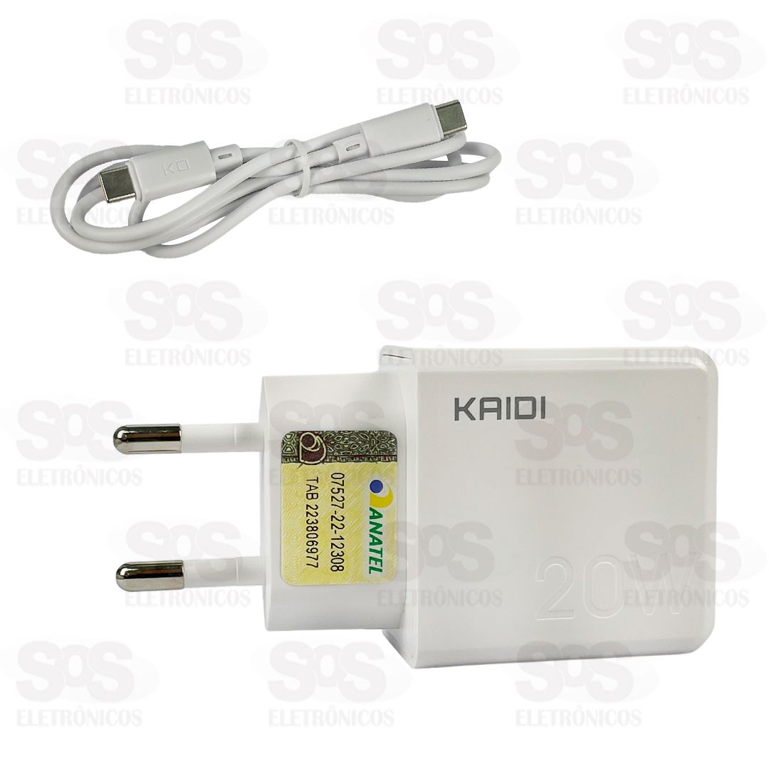 Carregador USB 3.0 + PD 20W Com Cabo Type C Kaidi KD-670CC