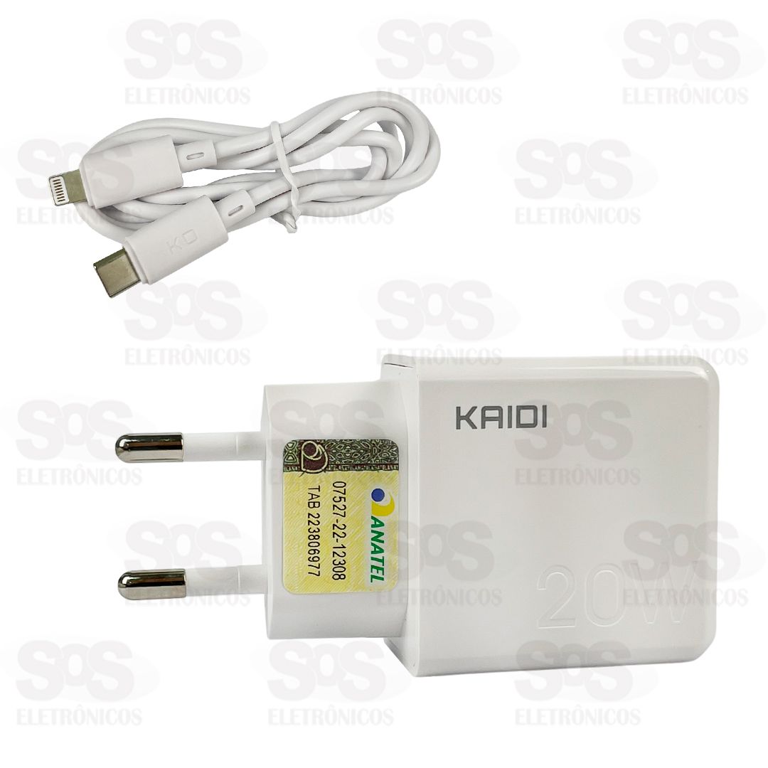 Carregador USB 3.0 + PD 20W Com Cabo Lightning Kaidi KD-670CL