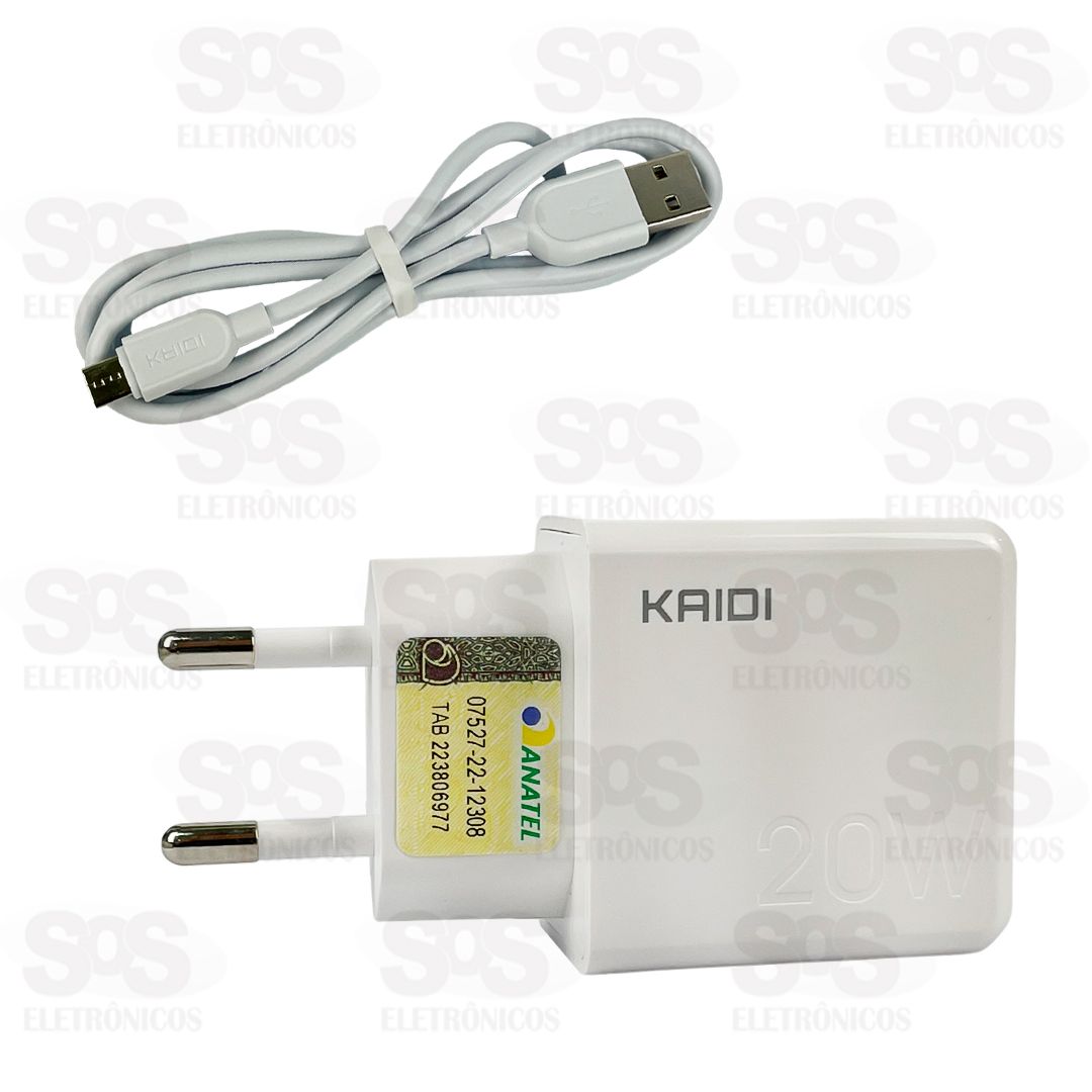 Carregador USB + PD 20W Com Cabo Micro V8 Kaidi KD-670S