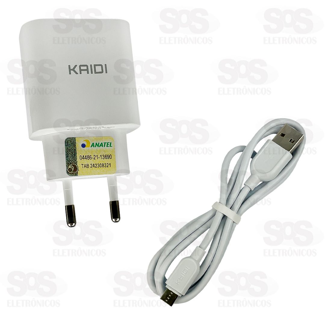 Carregador 2 USB 2.4A Com Cabo Micro USB V8 Kaidi KD-109S