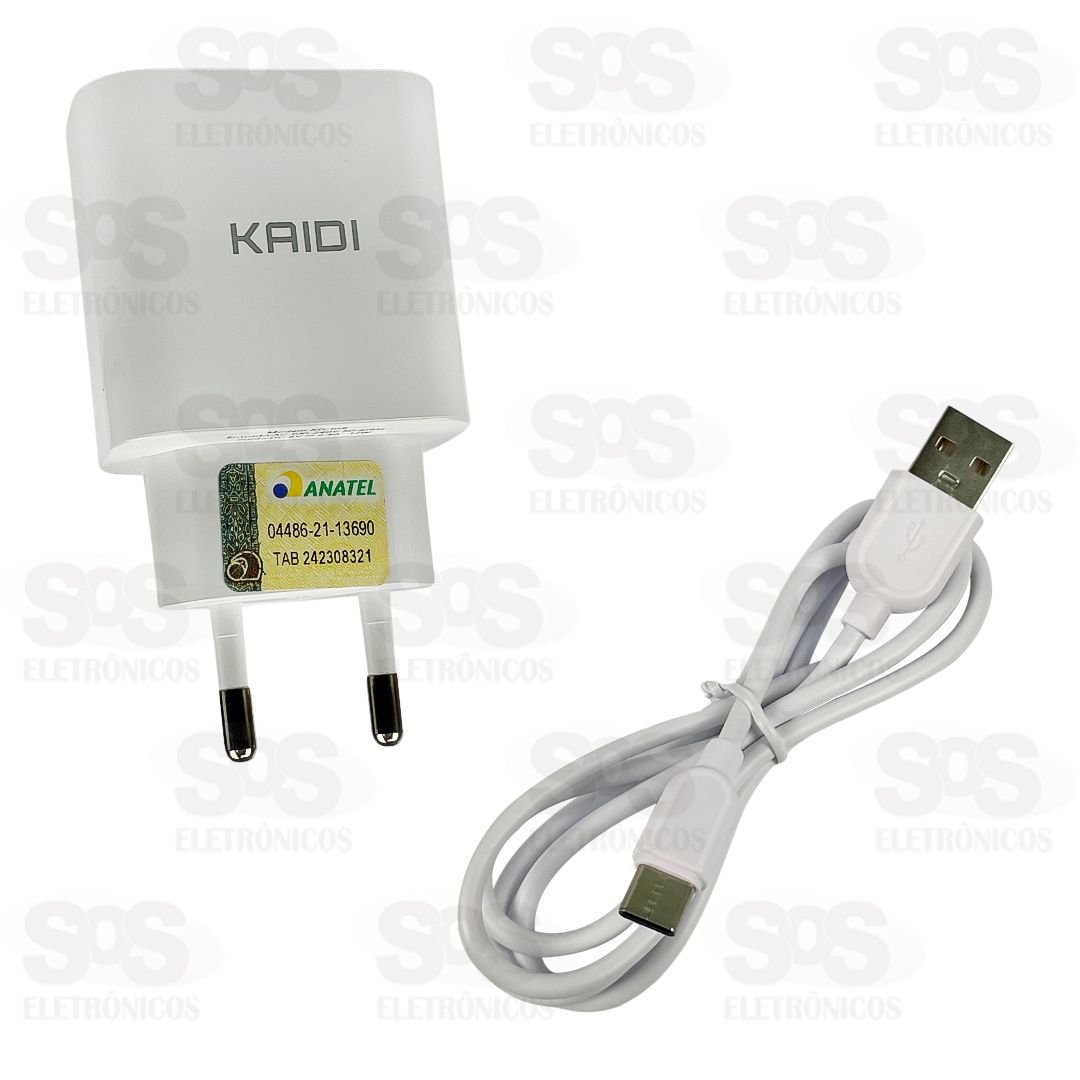 Carregador 2 USB 2.4A Com Cabo Type C Kaidi KD-109C