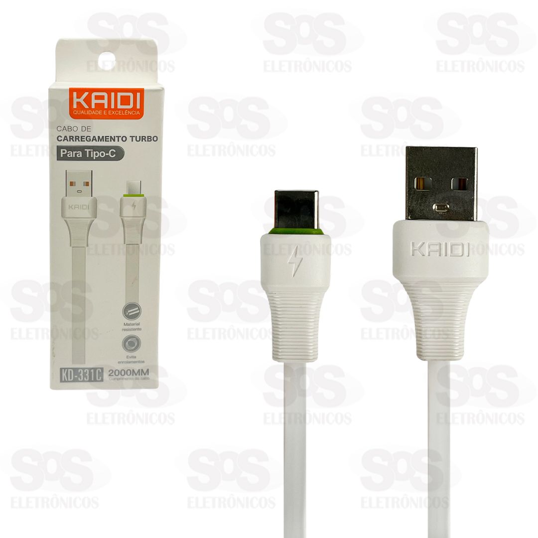 Cabo De Carregamento USB Para Type C 2 Metros Kaidi KD-331C