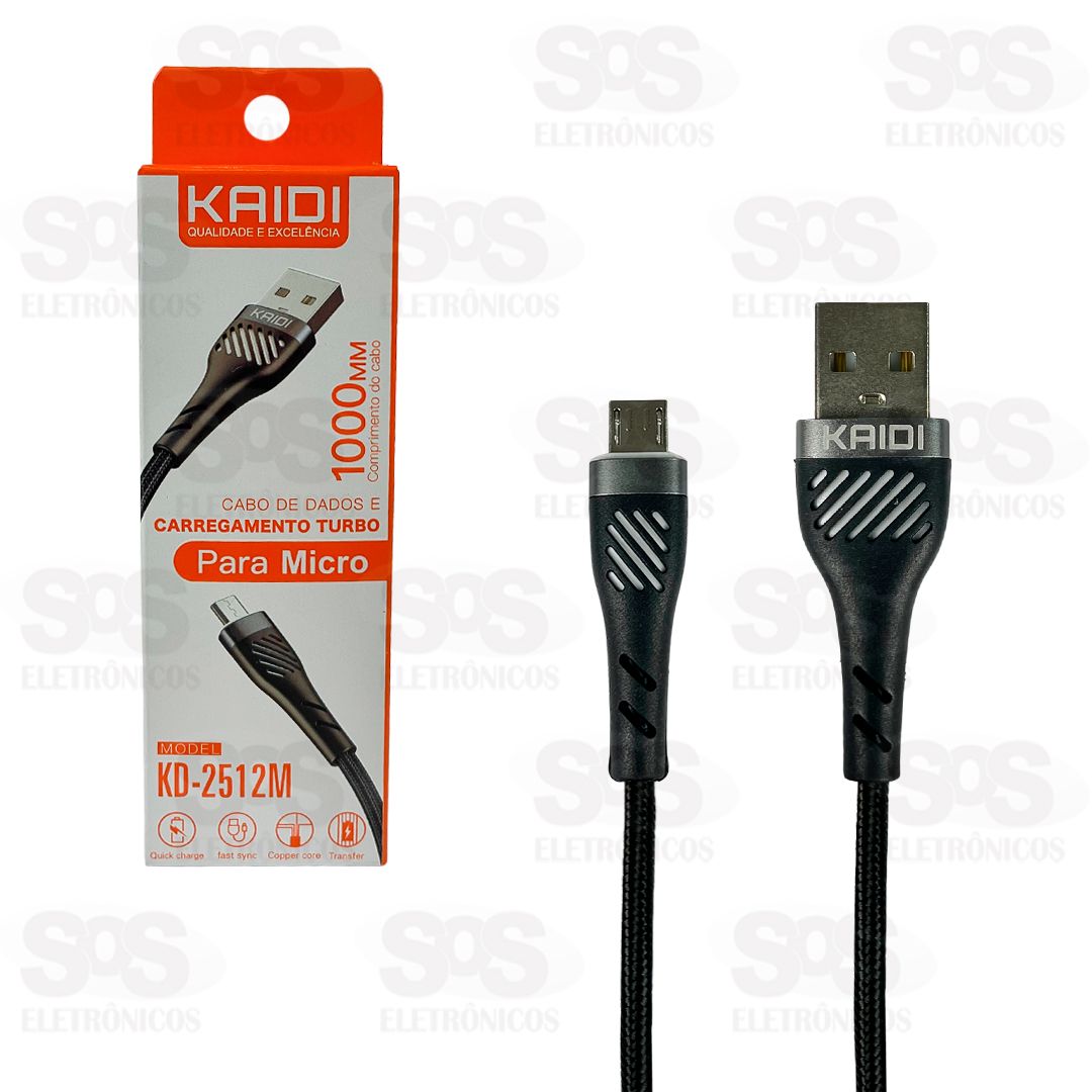 Cabo De Carregamento USB Para Micro V8 1 Metro Kaidi KD-2512M