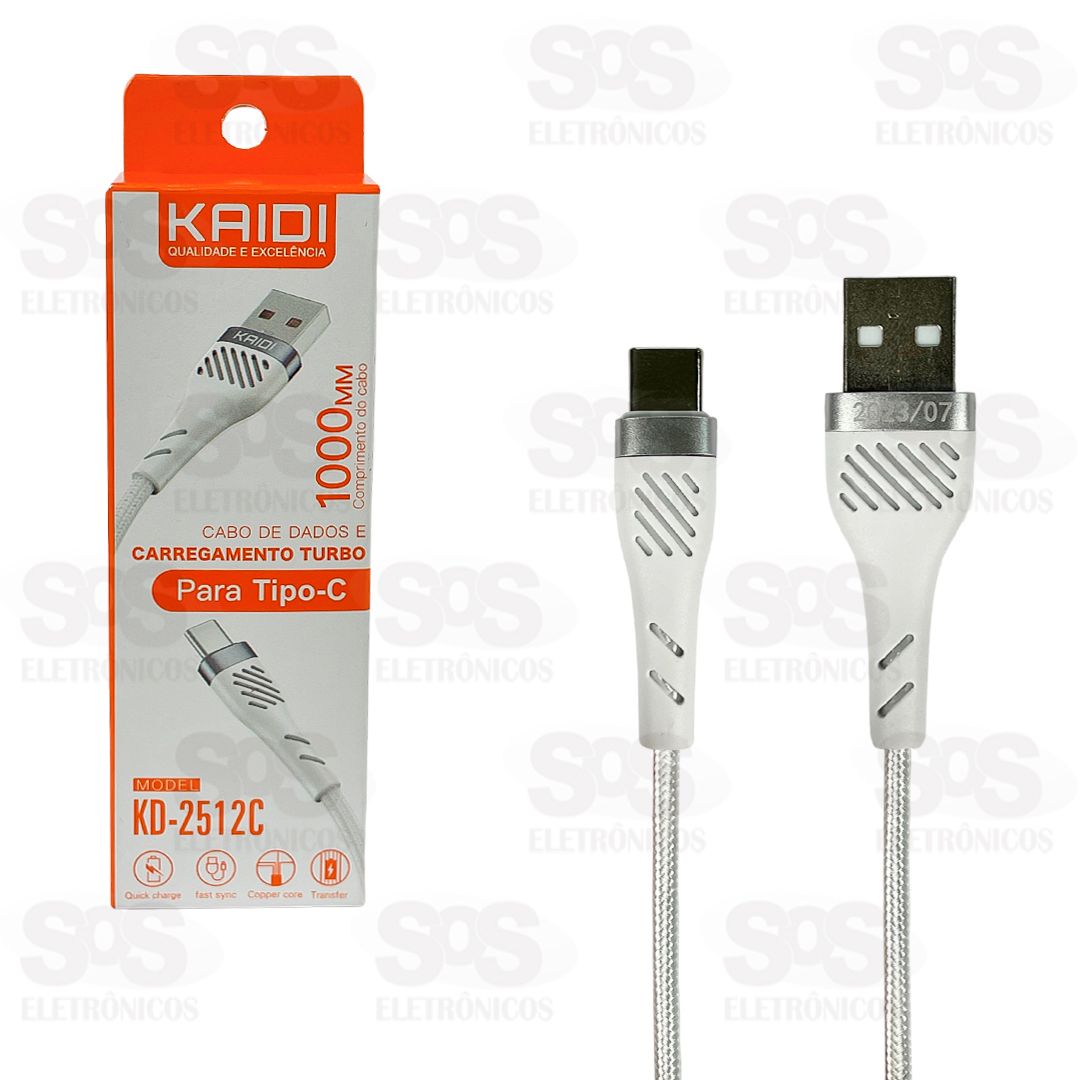 Cabo De Carregamento USB Para Type C 1 Metro Kaidi KD-2512C