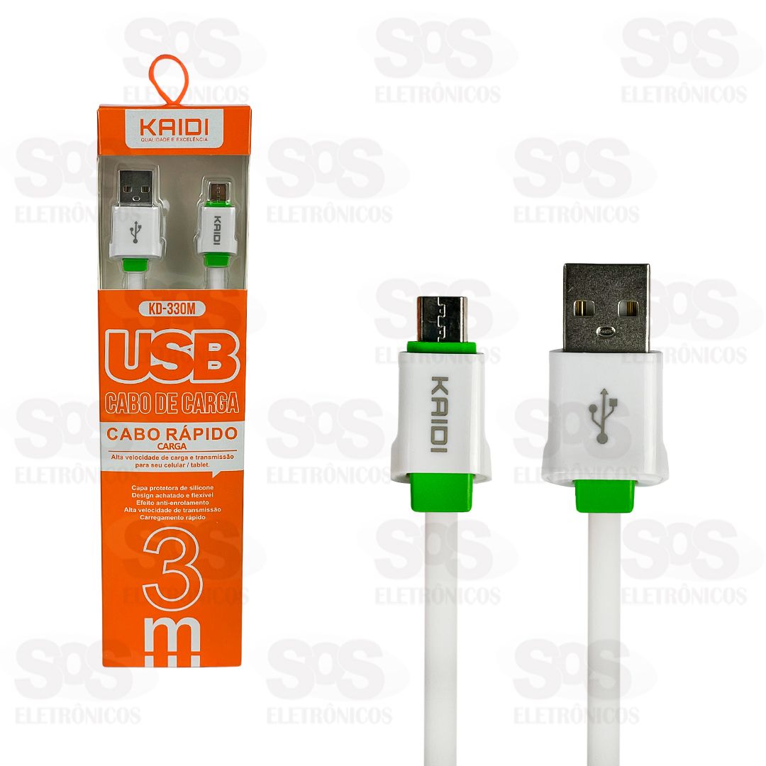 Cabo De Carregamento USB Para Micro V8 3 Metros Kaidi KD-330M