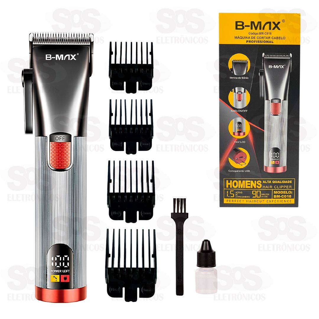 Mquina Profissional De Cortar Cabelo Com Visor LCD B-Max BM-C018