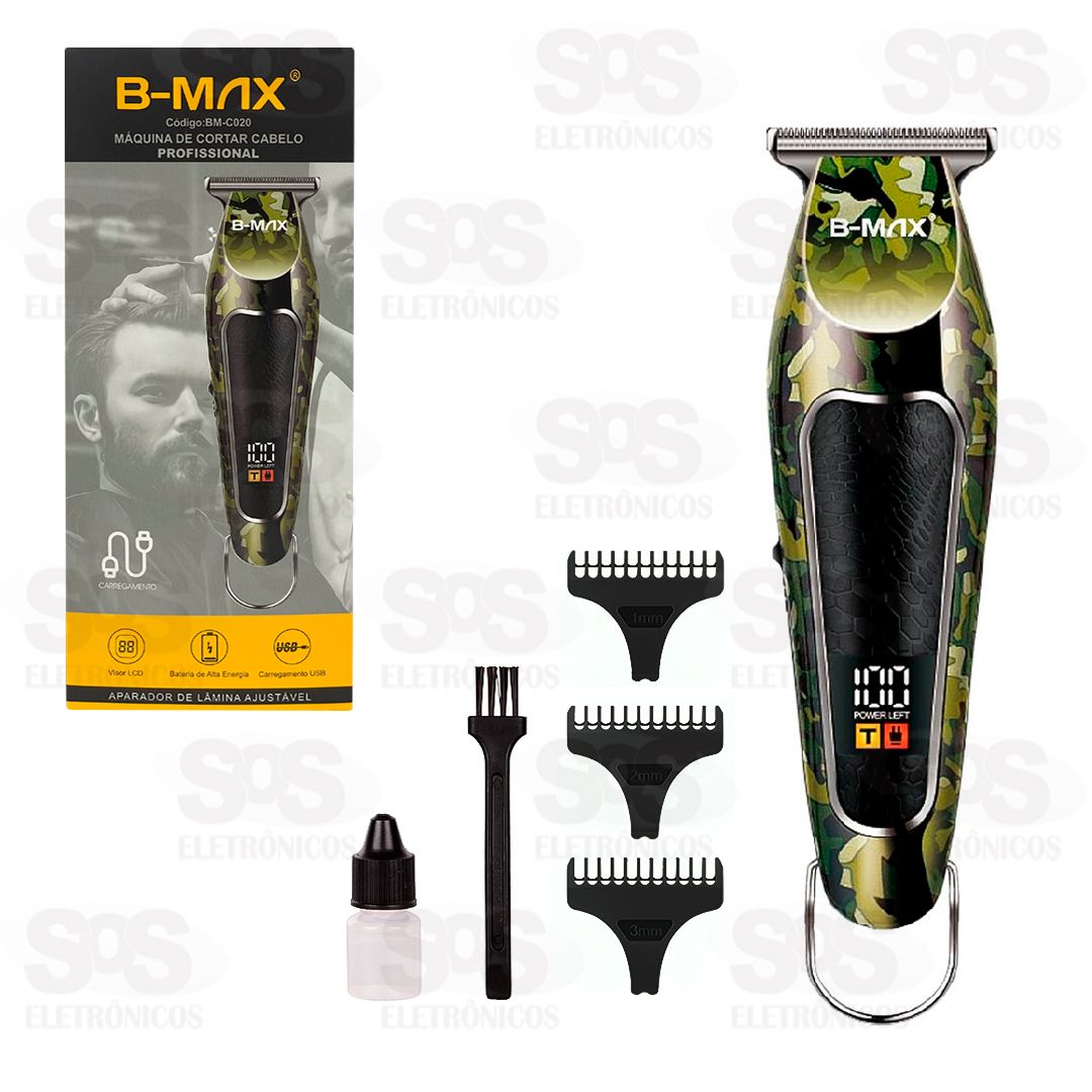 Mquina De Cortar Cabelo Profissional Com Visor LCD B-Max BM-C020