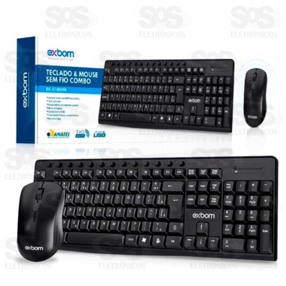 Kit Teclado e Mouse Sem Fio Exbom BK-S1000M