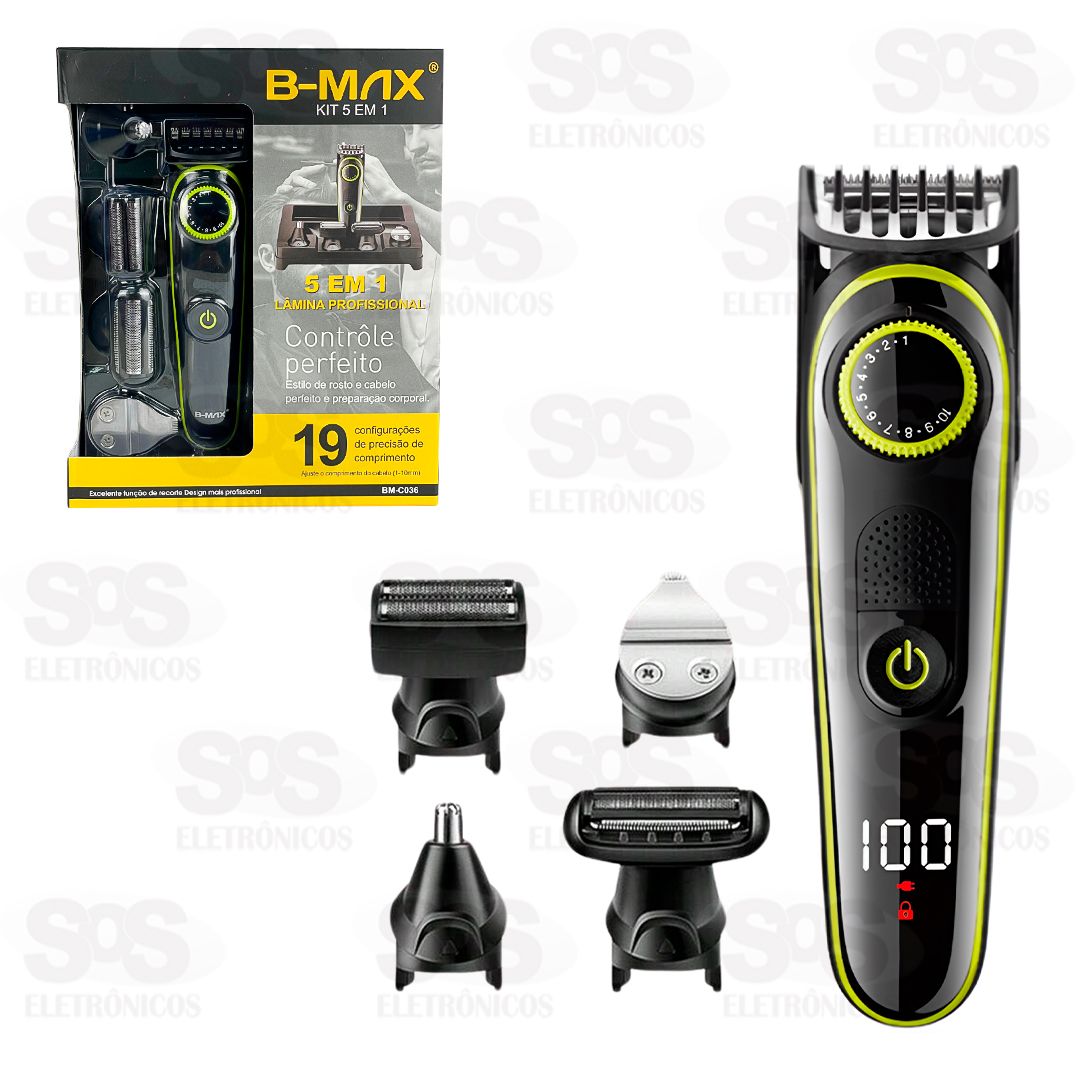 Mquina De Cortar Cabelo Acabamentos 5 Em 1 Recarregvel B-Max BM-C036